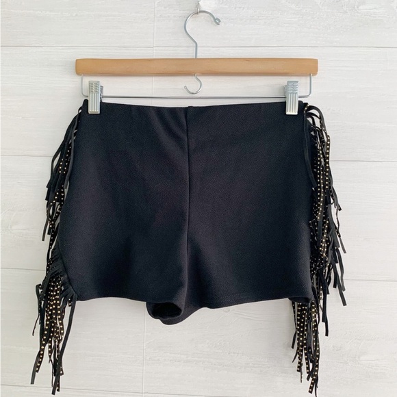 Missguided Black High Waist Shorts with Fringe - Picture 1 of 4